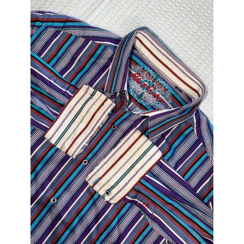 Robert Graham Button Down Shirt Mens 2XL Purple Multi Stripe Long Sleeve L/S